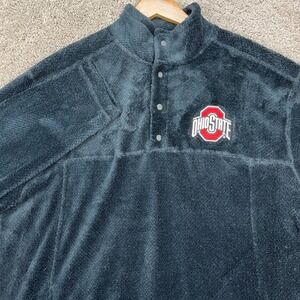Ohio State Buckeyes Pullover Mens Large Gray Snap Neck Closure Sherpa Fleece EUC